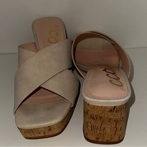 CCOCCI Cream Mules Cork Platform Casual